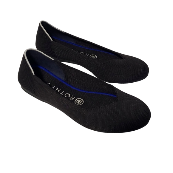 Rothy's The Flat Black Round Toe White Halo Slip on Shoes Retired Size 7.5 - Picture 3 of 12